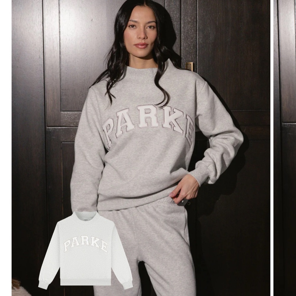 PARKE NWT Authentic Fleece Varsity Mockneck Color: Metallic (Gray & White) S/M